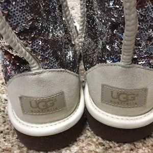 Auth Ugg boot shiny sequin silver/brown/tan